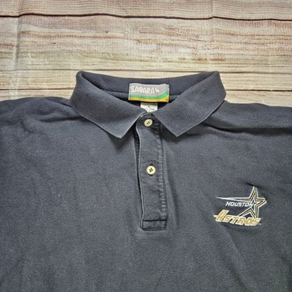 SAHARA Polo T-Shirt Men's Faded Black XL Houston Astros MLB Cotton